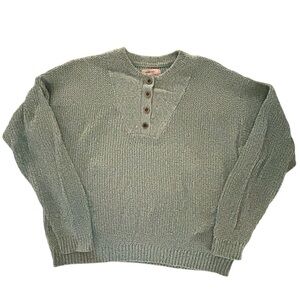 Natural Reflections Whittier Peak Cotton Blend Henley Sweater Green Plus XXL